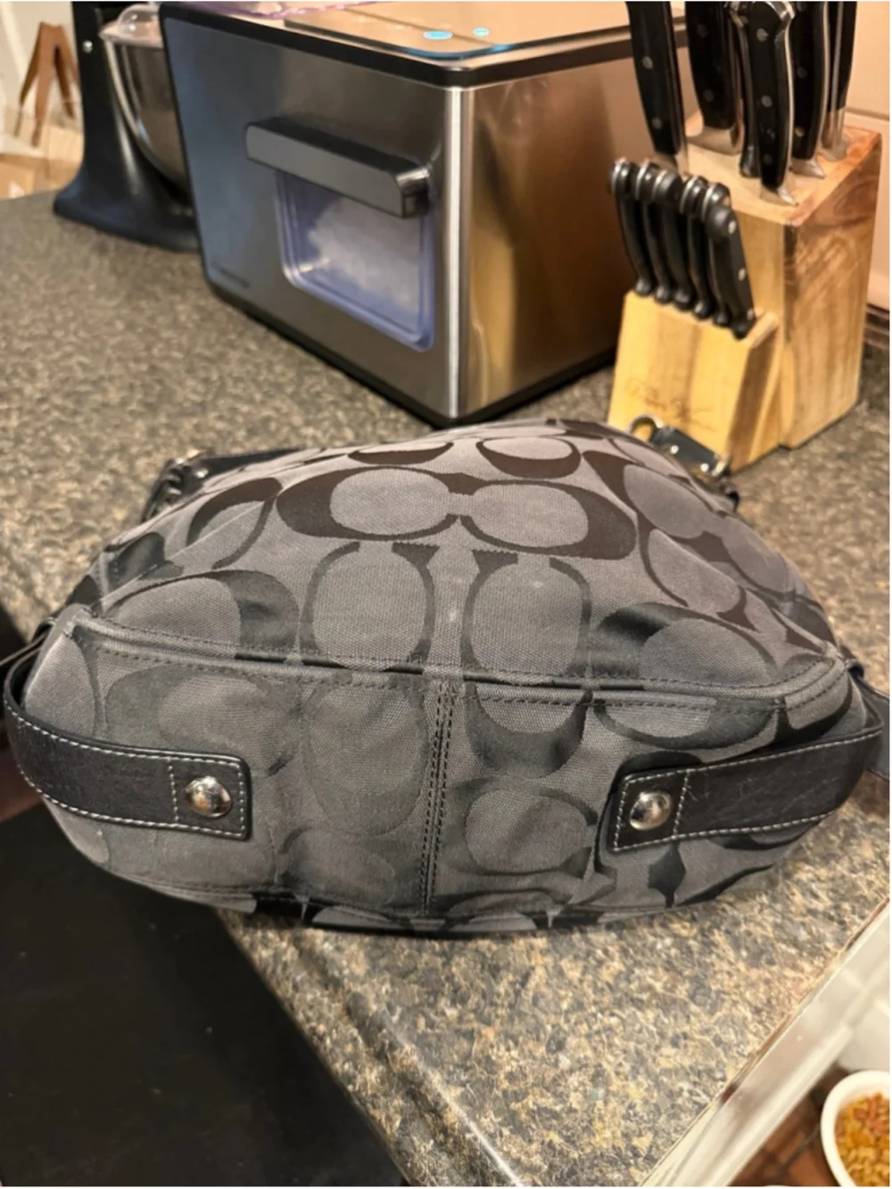 Coach Zoe Signature Jacquard Hobo Bag Black Leather Trim